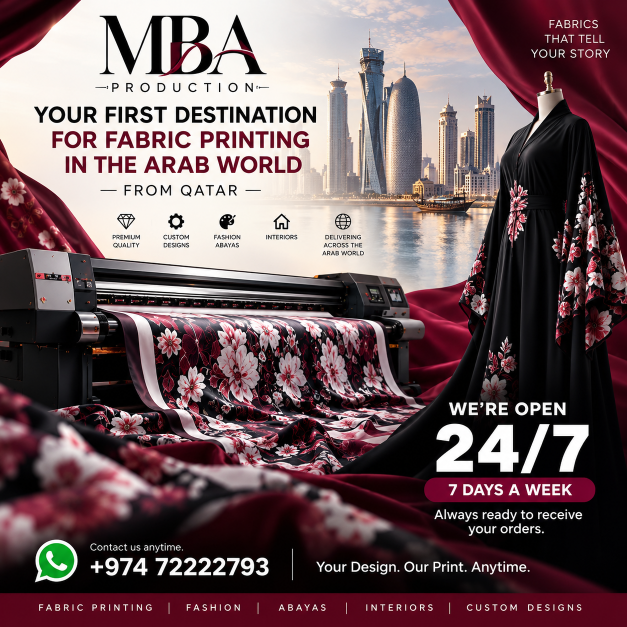 Luxury fabric printing — MBA Production Qatar