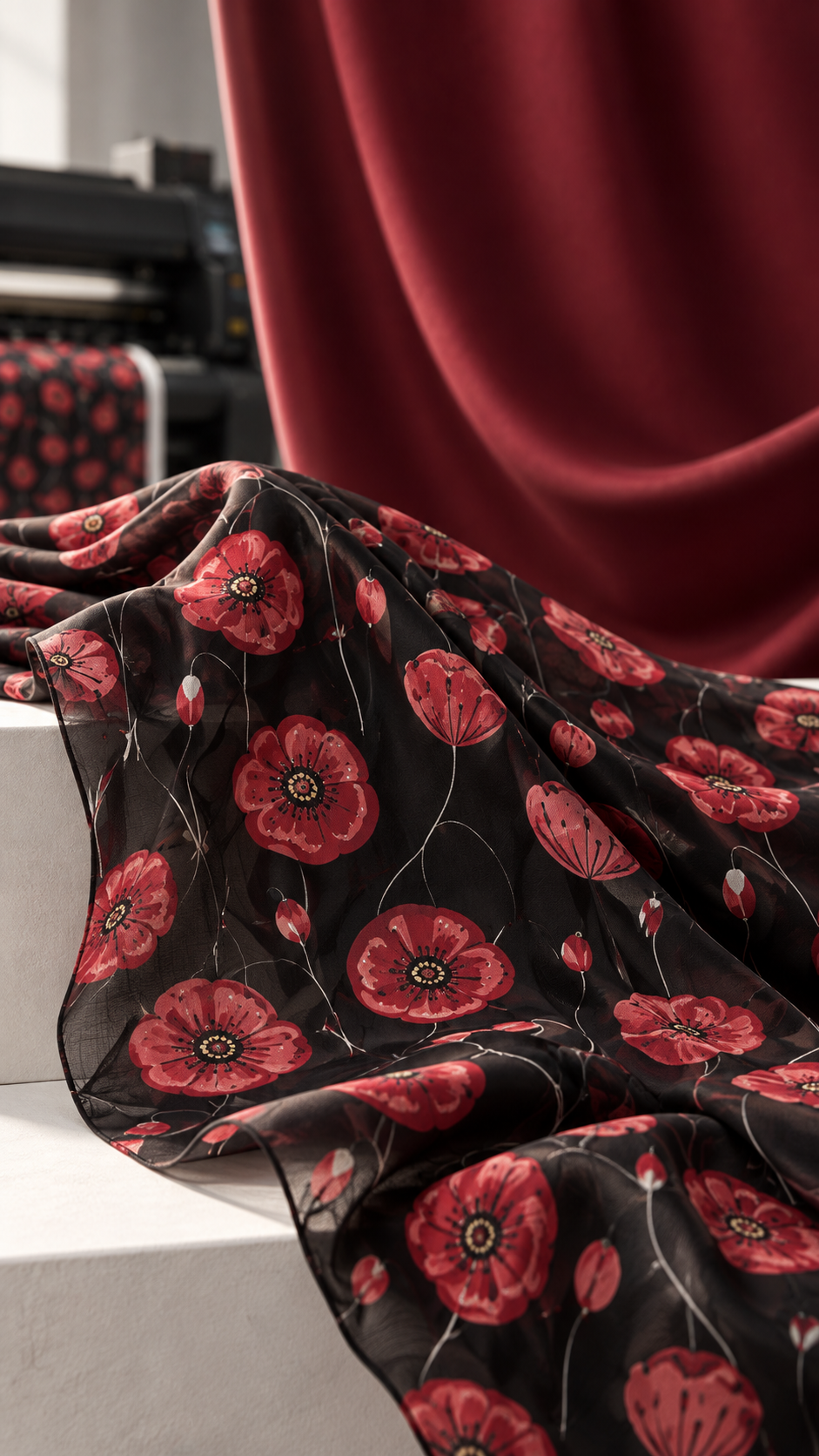 Poppy floral printed fabric — MBA Production Qatar